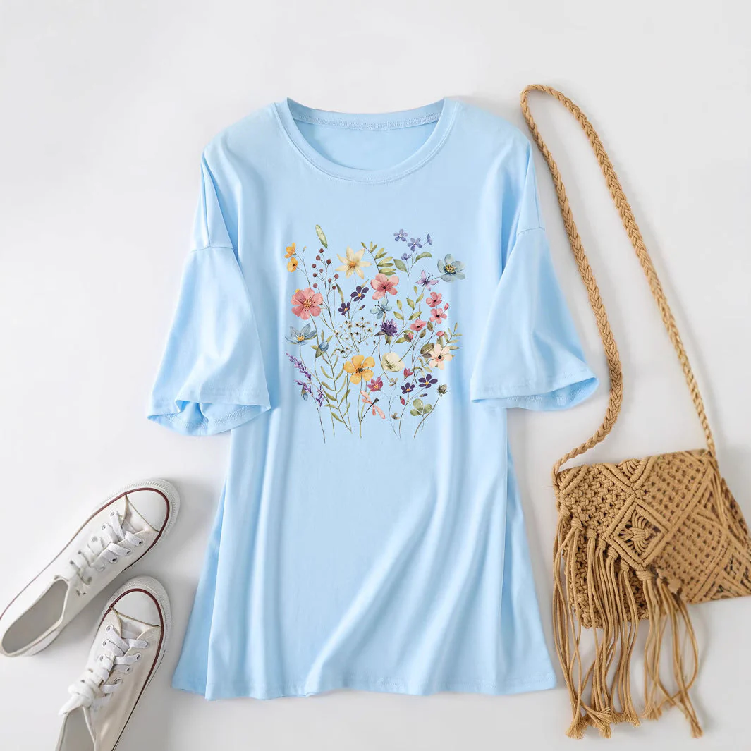 Damen lässiges Sommerblusenshirt mit floralem Druck