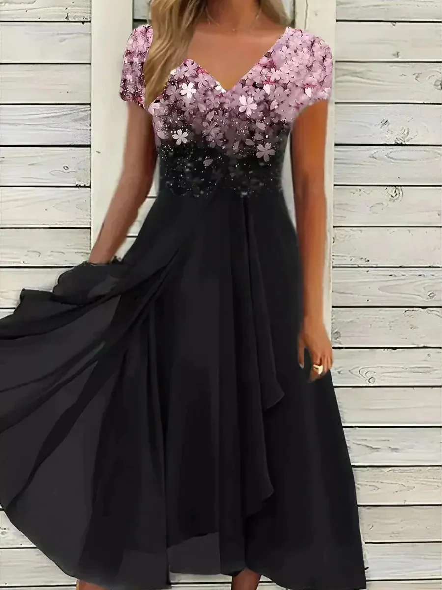 Damen lässiges Vintage-Blumenkleid | Midi