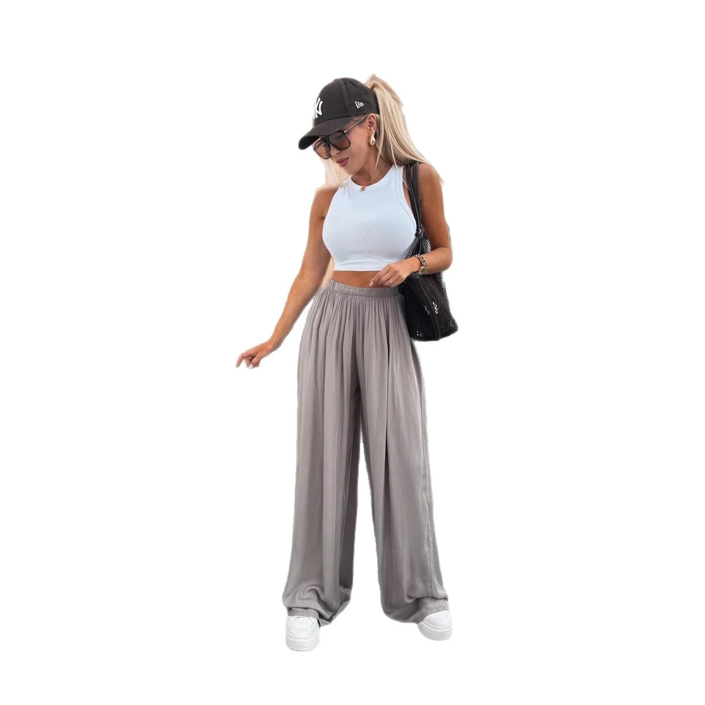 Damen luftige Palazzo-Hose mit elastischem Bund und weitem Schnitt - Image 4