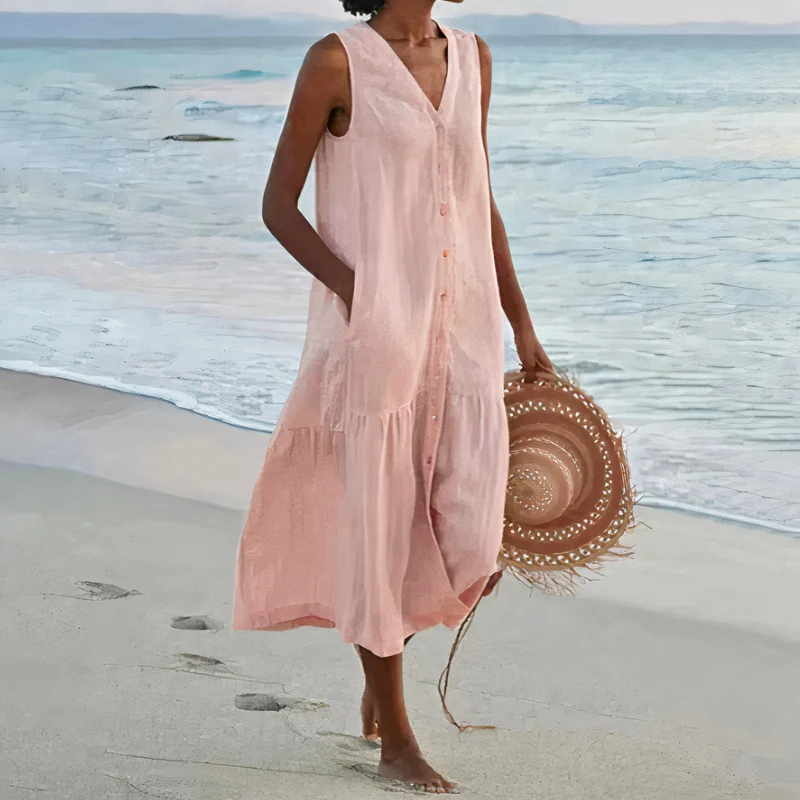 Damen luftiges ärmelloses Strandkleid | Midi - Image 2