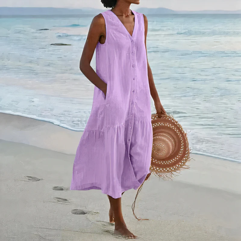 Damen luftiges ärmelloses Strandkleid | Midi - Image 5