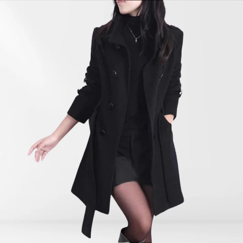 Damen Mantel mit Gürtel und Doppelter Knopfleiste – Eleganter Winter Mantel für Mäntel Damen