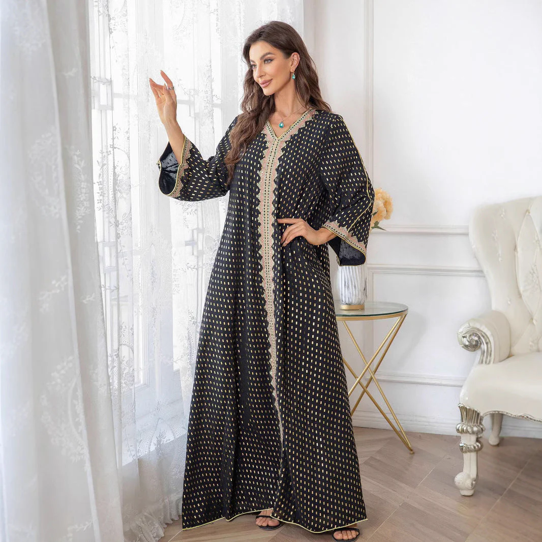 Damen Maxi-Kleid im eleganten Kaftan-Stil mit filigranen Verzierungen