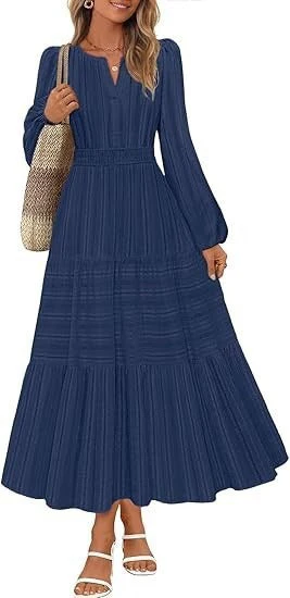 Damen Maxikleid mit eleganten Puffärmeln und gesmoktem Taillenbereich - Image 6