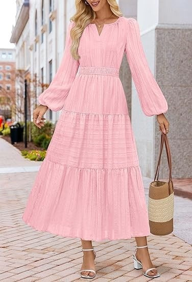 Damen Maxikleid mit eleganten Puffärmeln und gesmoktem Taillenbereich - Image 8