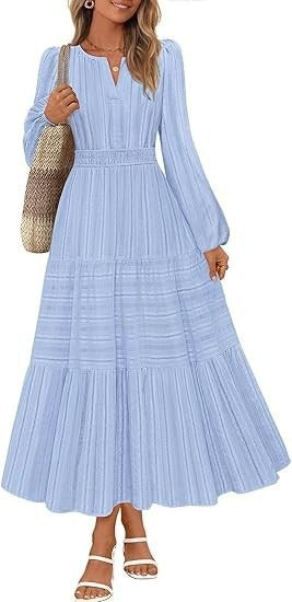 Damen Maxikleid mit eleganten Puffärmeln und gesmoktem Taillenbereich - Image 9