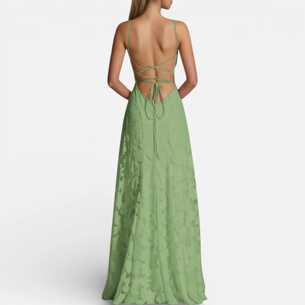 Damen Maxikleid mit Spaghettiträgern und ausgestelltem Rock