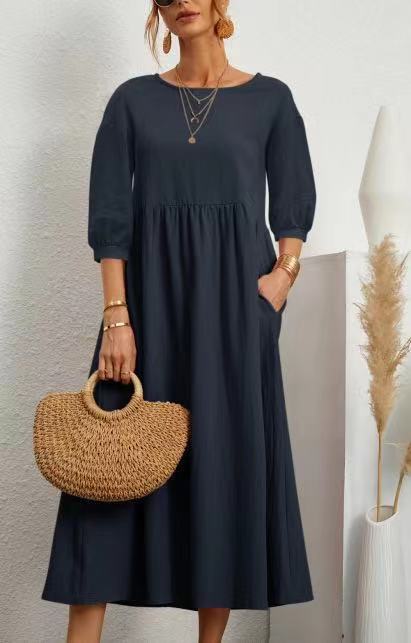 Damen Midi-Kleid mit Ballonärmeln und praktischen Taschen - Image 7