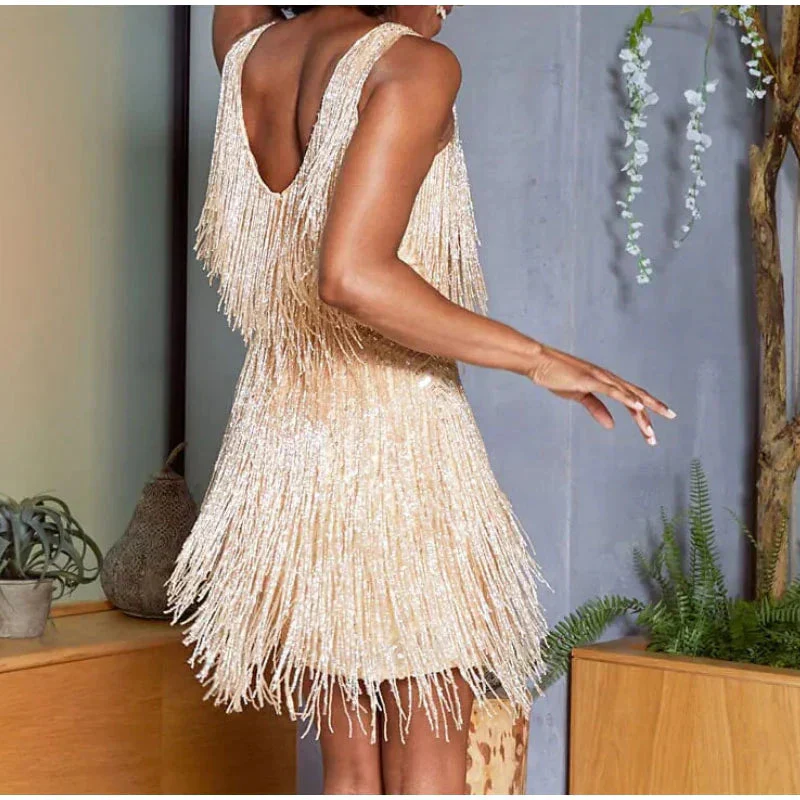 Damen Mini-Kleid Glamourös Mit Pailletten Und Federn - Image 9