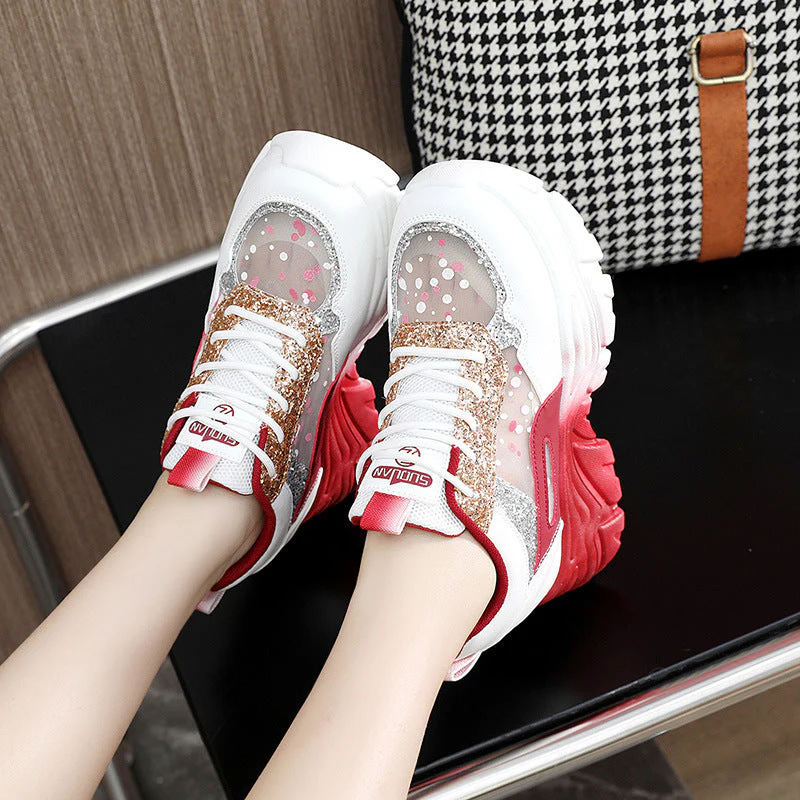 Damen modische Chunky Sneakers mit Sparkle-Akzenten und bequemer Sohle - Image 3