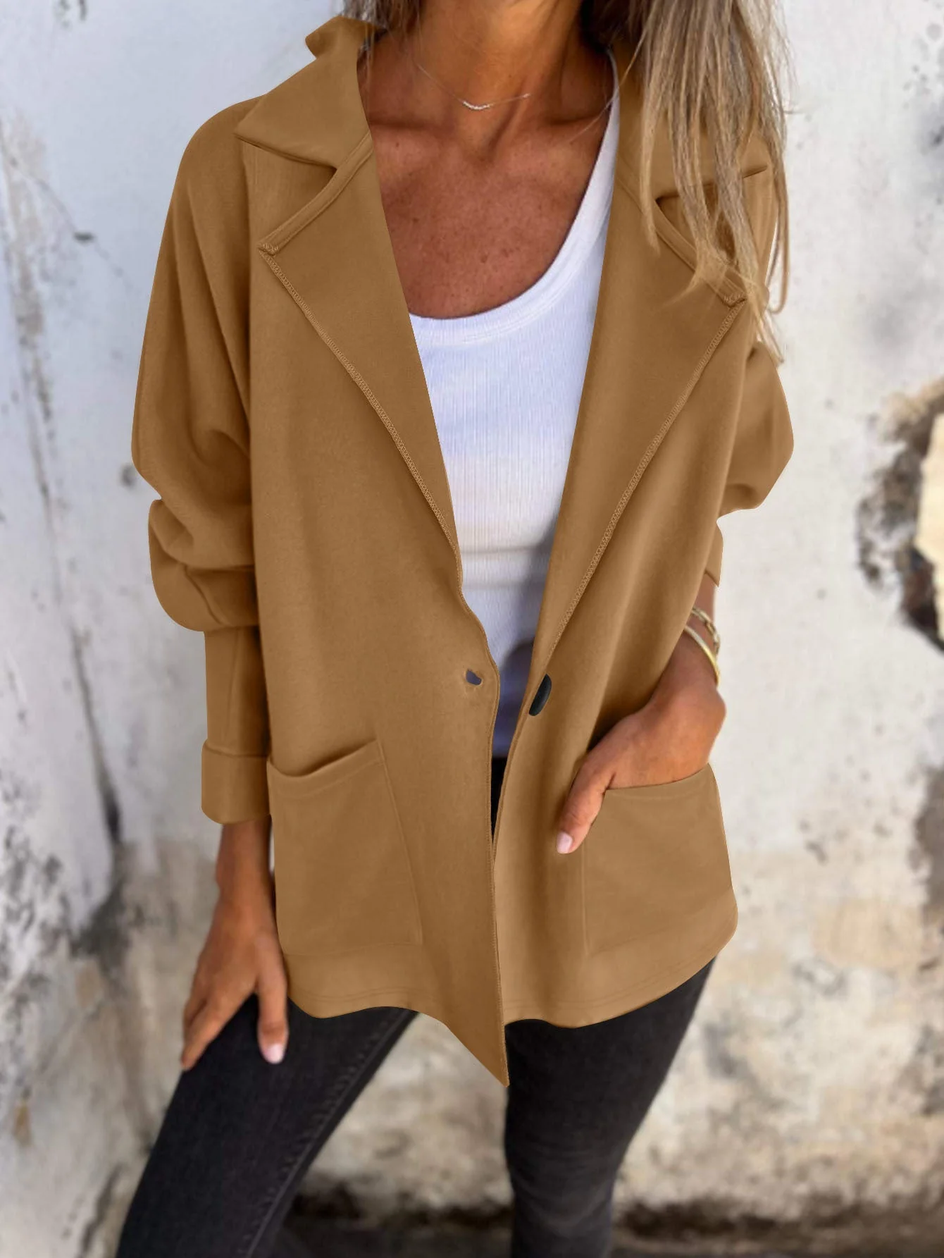 Damen modische Oversized-Blazerjacke mit praktischen Taschen - Image 5