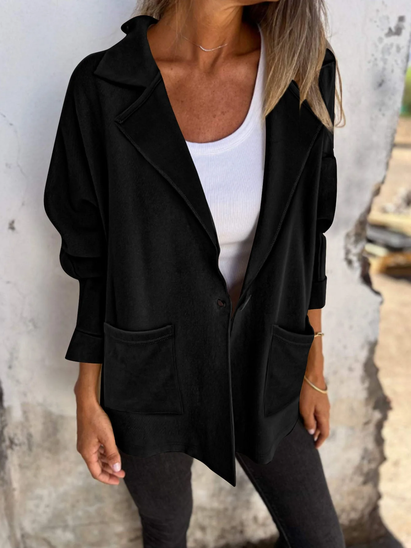 Damen modische Oversized-Blazerjacke mit praktischen Taschen - Image 6