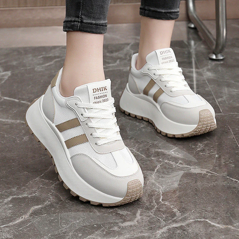 Damen modische Plateau-Sneaker mit atmungsaktiver Oberflächenstruktur und hoher Laufsohle - Image 2