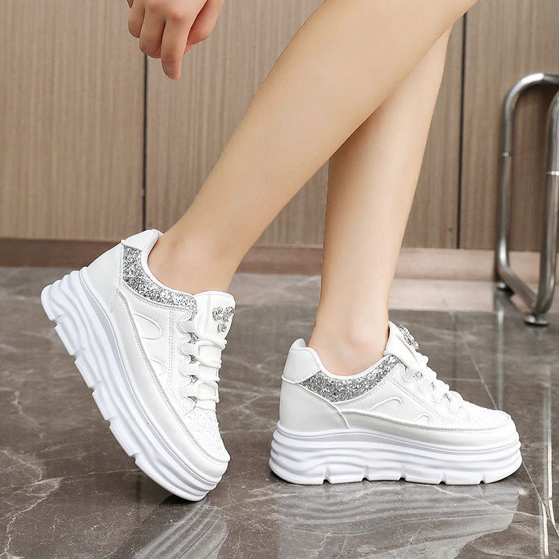 Damen modische Plateau-Sneaker mit Glitzer-Akzenten und bequemer Dämpfung - Image 3