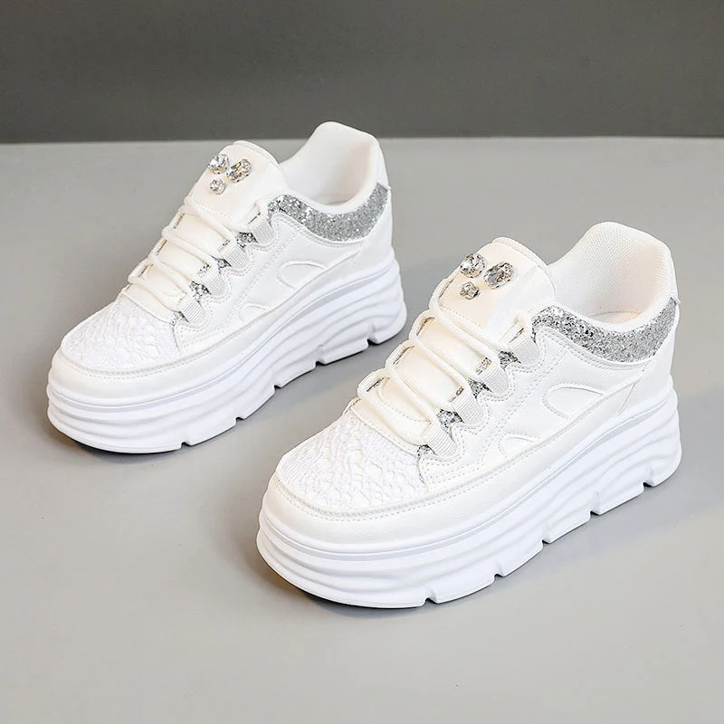 Damen modische Plateau-Sneaker mit Glitzer-Akzenten und bequemer Dämpfung - Image 5