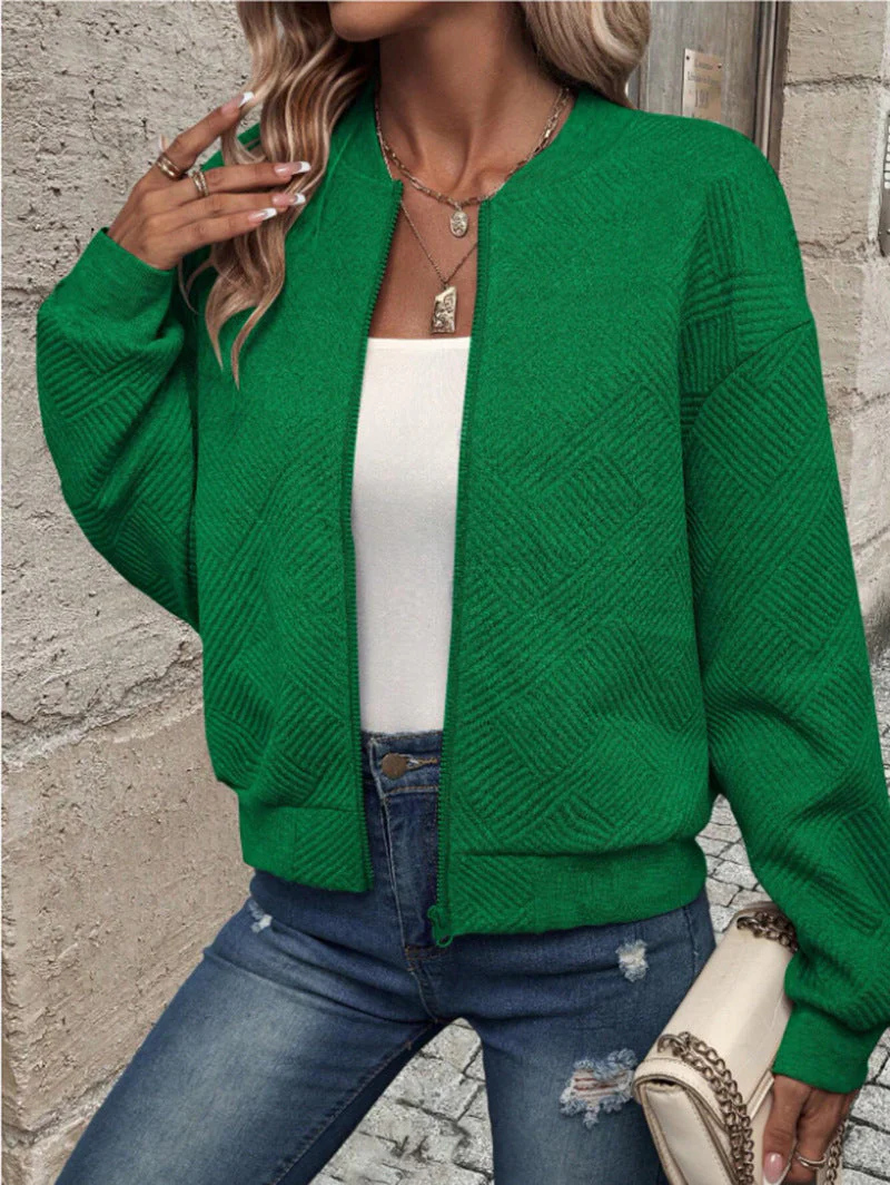 Damen modische Sweatjacke mit strukturiertem Design und Reißverschluss - Image 7