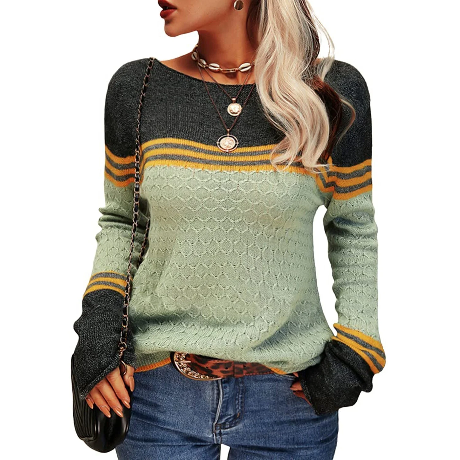 Damen Modischer Streifen-Pullover - Image 10