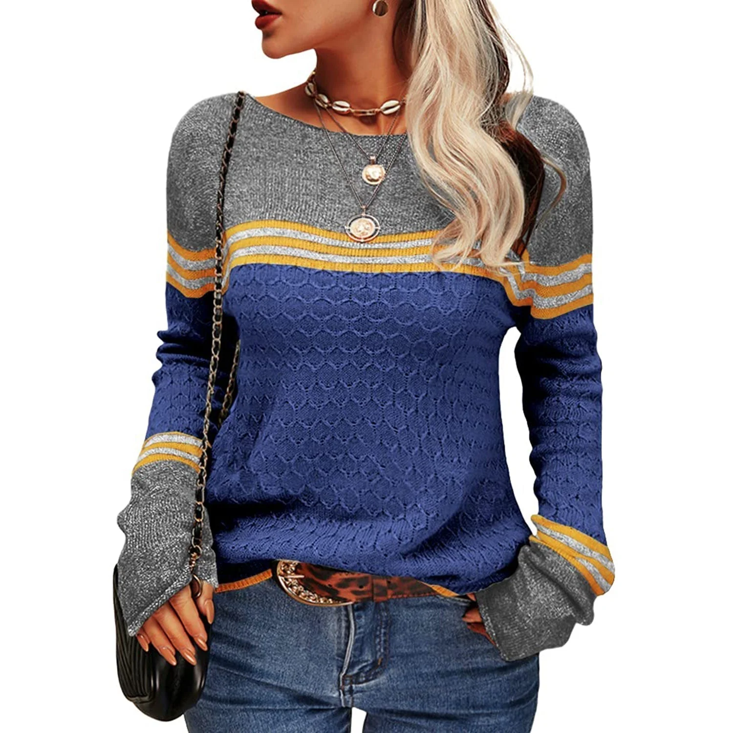Damen Modischer Streifen-Pullover - Image 11