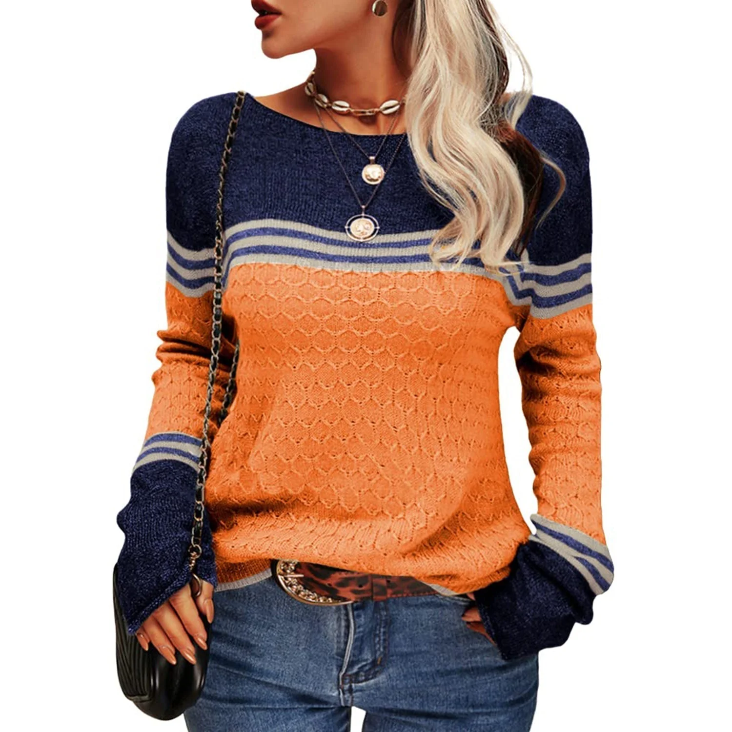 Damen Modischer Streifen-Pullover - Image 12