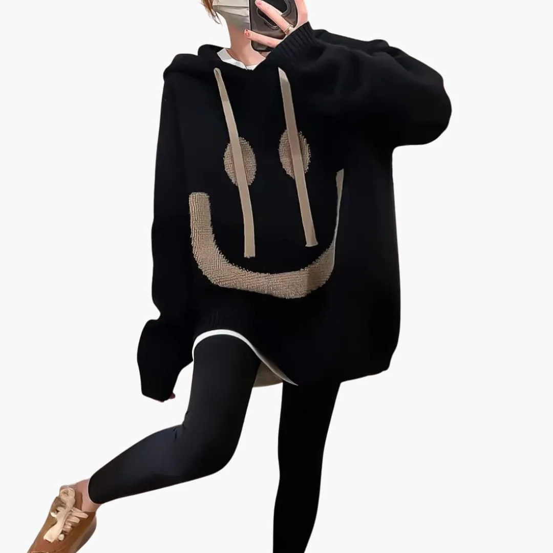 Damen Oversize Hoodie mit Smiley Print - Image 5