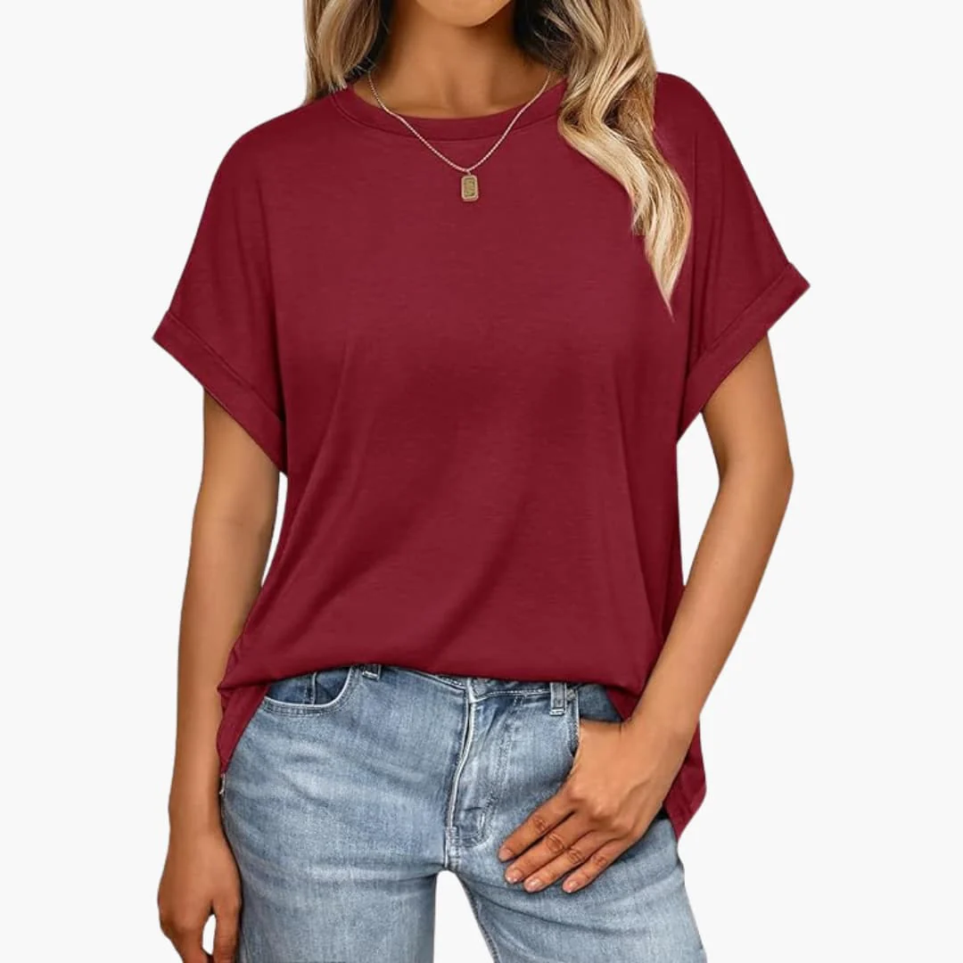 Damen Oversize T-Shirt mit Rundhals und Umschlagärmeln - Image 3