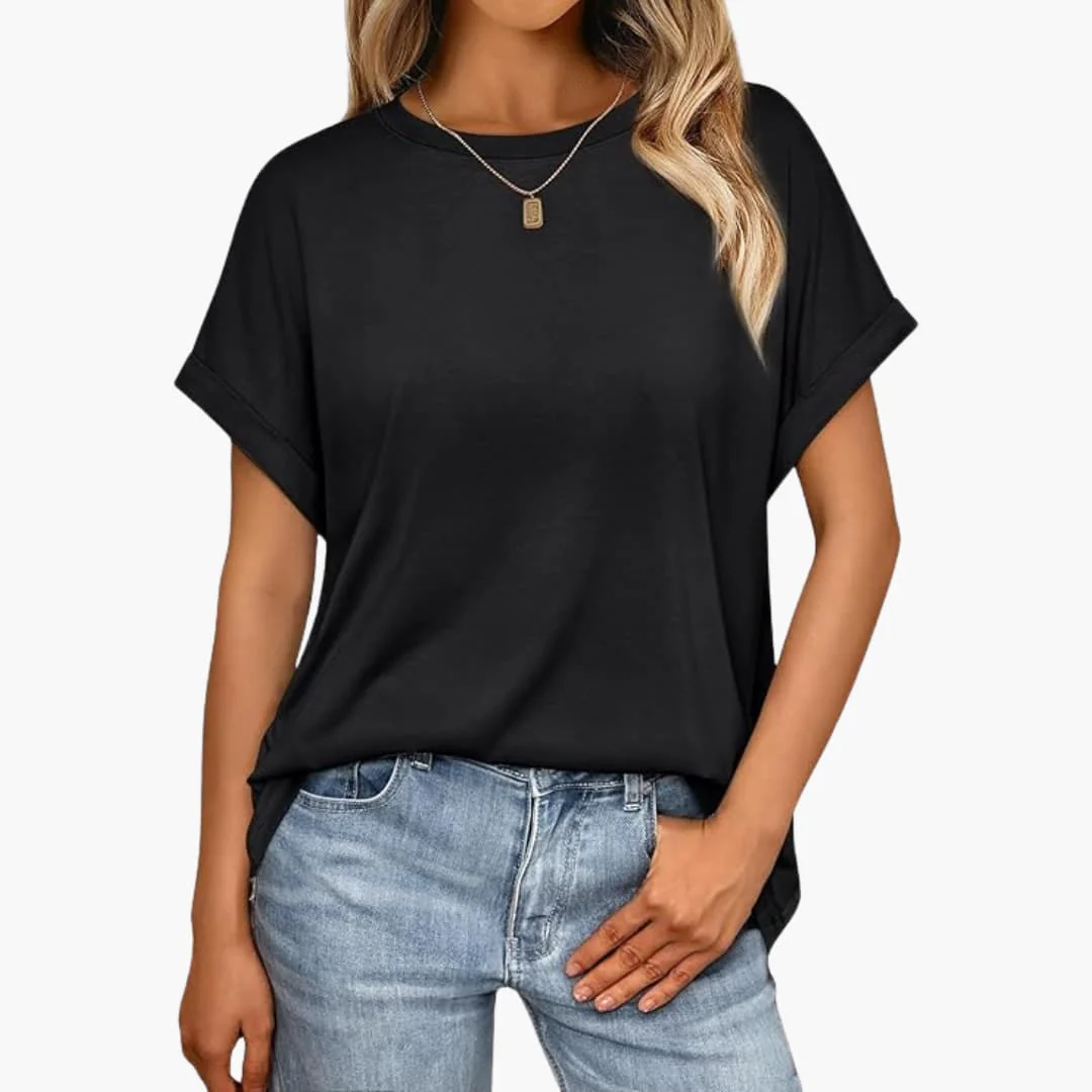 Damen Oversize T-Shirt mit Rundhals und Umschlagärmeln - Image 4