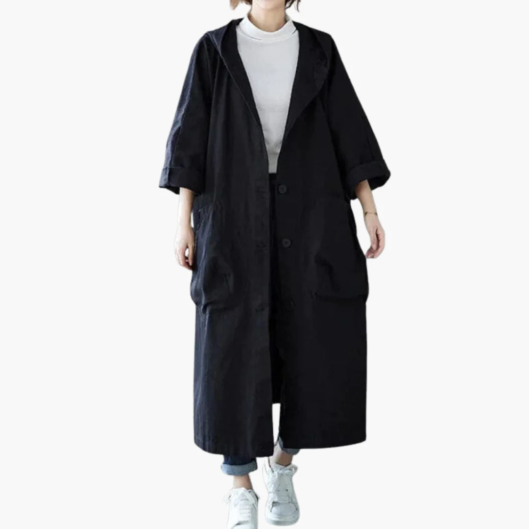 Damen Oversize Trenchcoat mit Kapuze und großen Taschen - Image 2