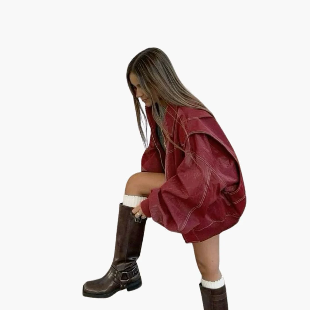 Damen Oversized Jacke mit langen Ärmeln und Kontrastnähten - Image 4