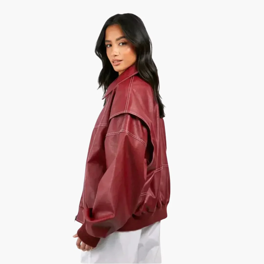 Damen Oversized Jacke mit langen Ärmeln und Kontrastnähten - Image 5