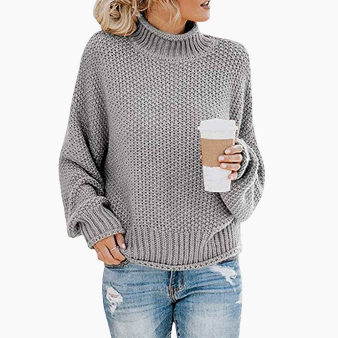 Damen pullover mit hohem Halsausschnitt und geripptem Saum - Image 3
