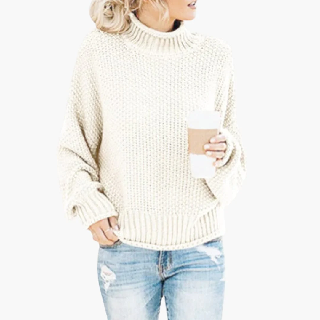 Damen pullover mit hohem Halsausschnitt und geripptem Saum - Image 4