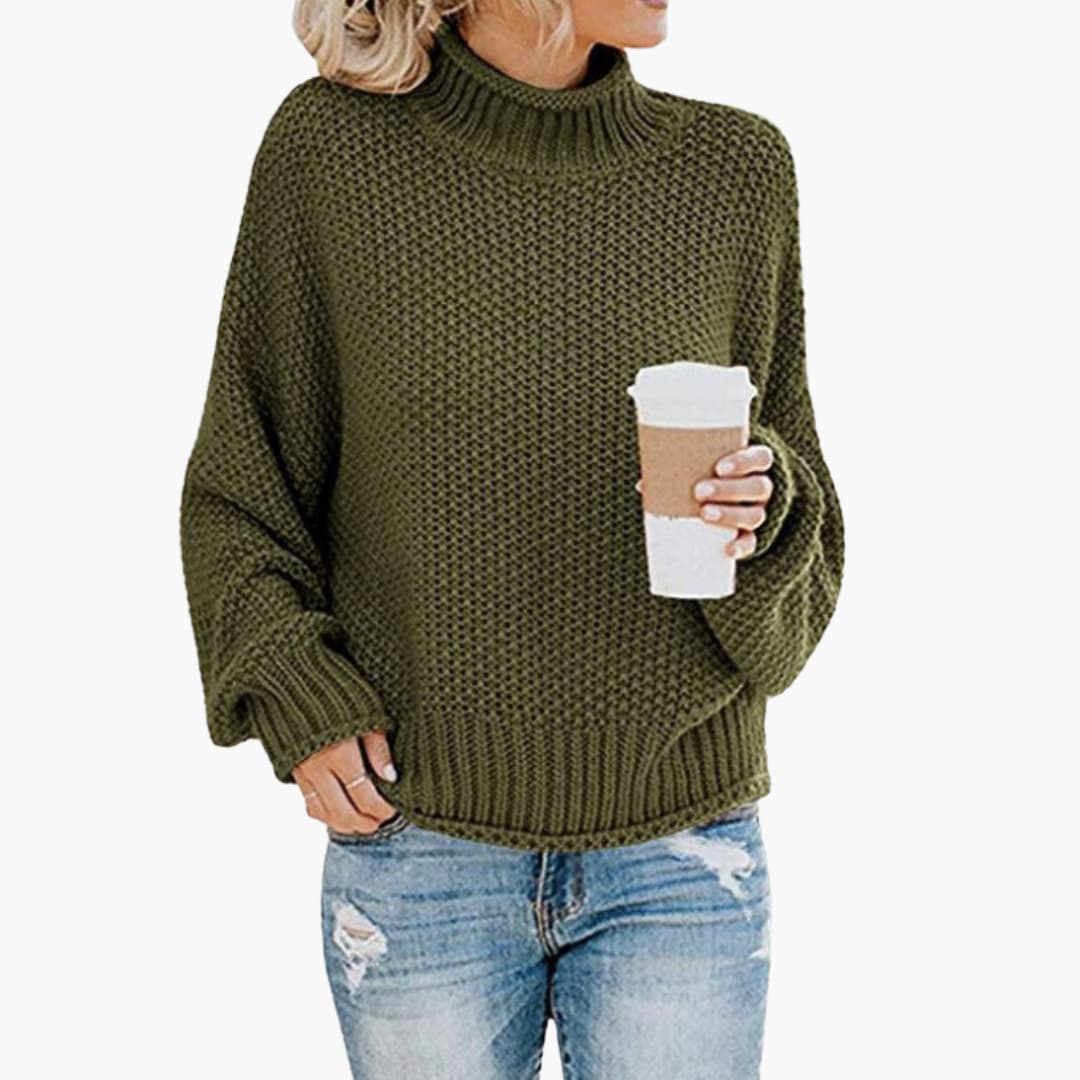 Damen pullover mit hohem Halsausschnitt und geripptem Saum - Image 5