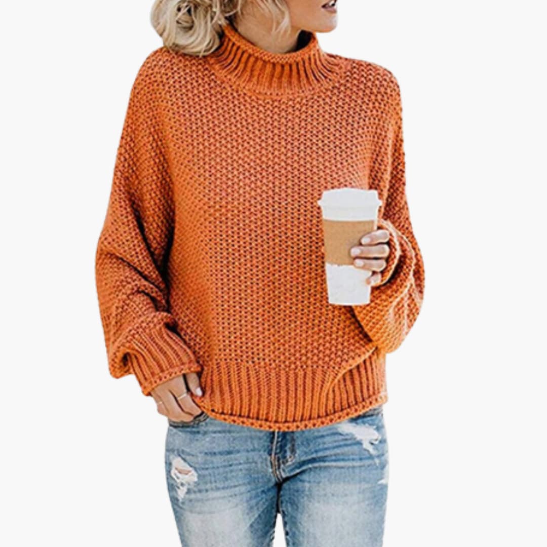 Damen pullover mit hohem Halsausschnitt und geripptem Saum - Image 6