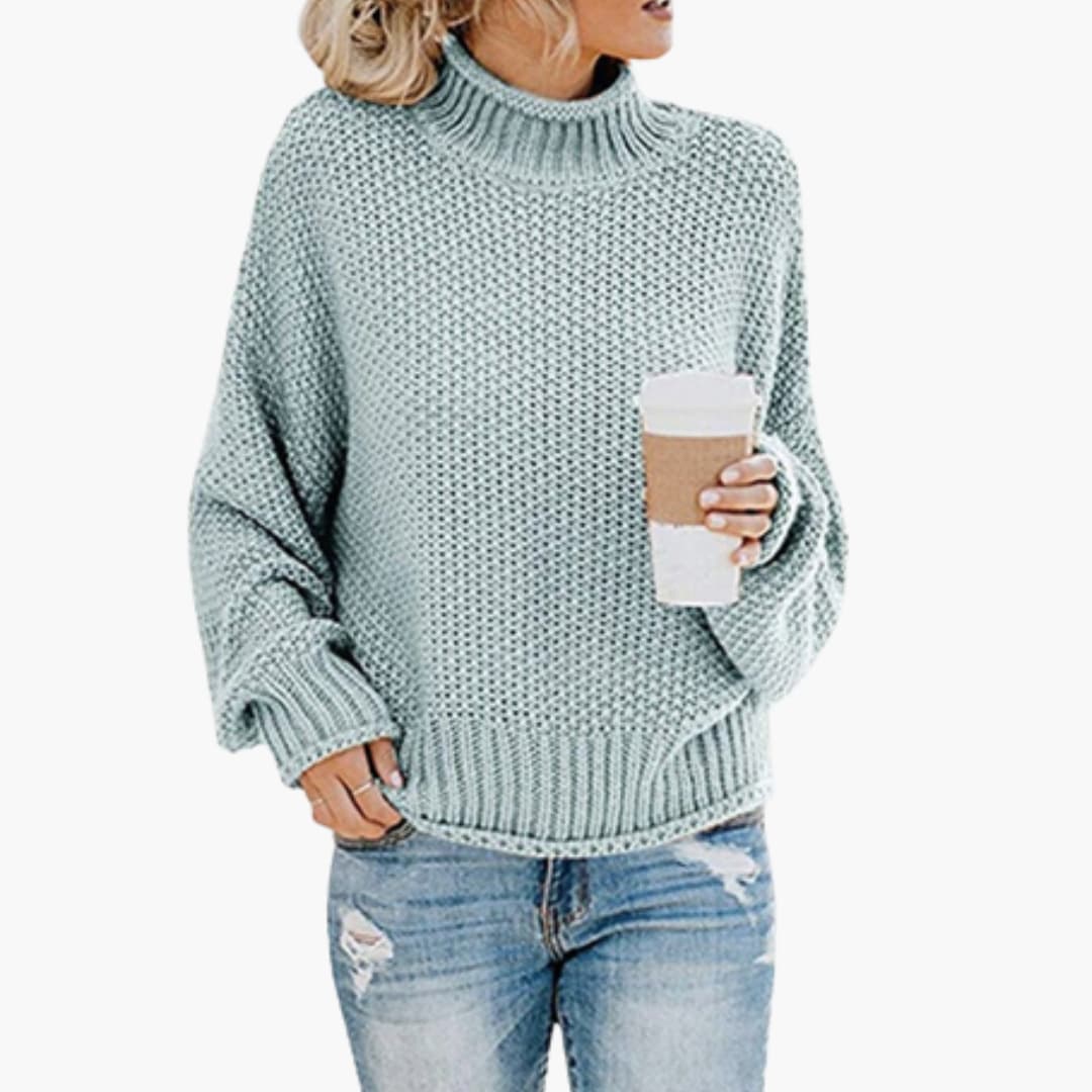 Damen pullover mit hohem Halsausschnitt und geripptem Saum - Image 7