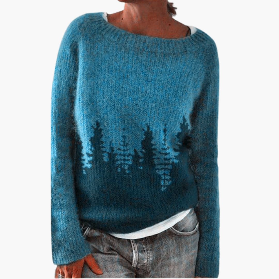 Damen pullover mit Rundhalsausschnitt und Baum-Muster - Image 5