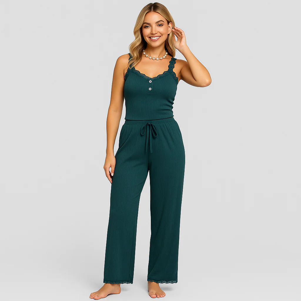 Damen-Pyjama-Set mit Spitzenbesatz – Elegante und weiche Nachtwäsche für nächtlichen Komfort - Image 3