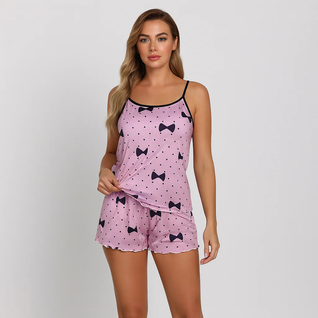 Damen-Pyjama-Set – Shorts & Top mit süßem schwarzen Herz-Print - Image 5