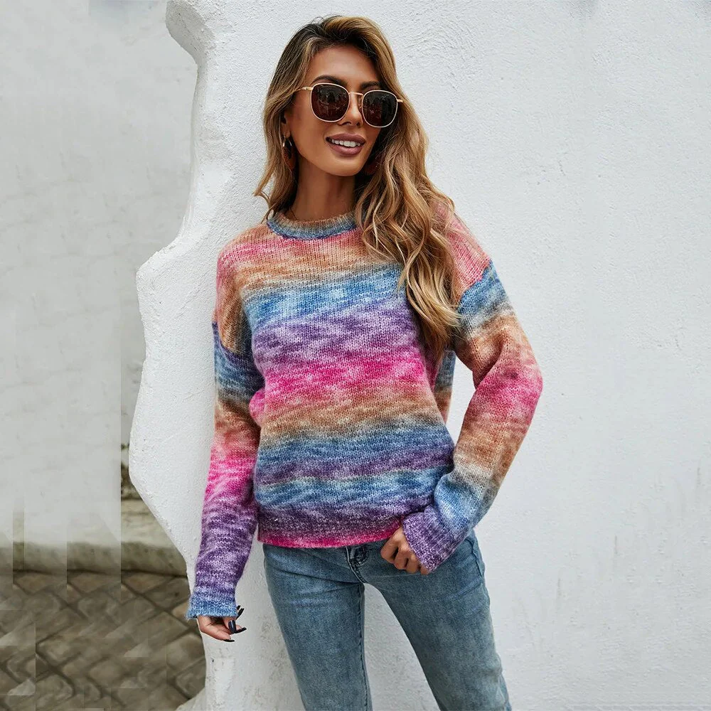 Damen Regenbogen Pullover Bunt gestrickt Pullover - Image 5