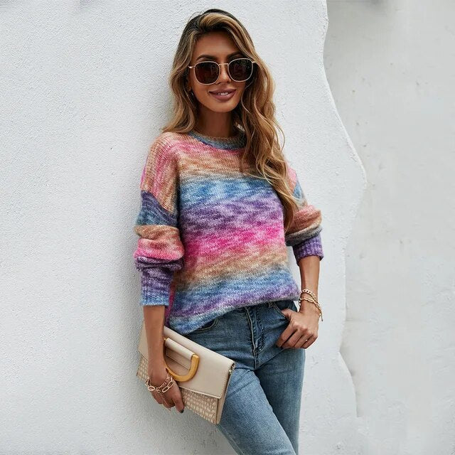Damen Regenbogen Pullover Bunt gestrickt Pullover - Image 7