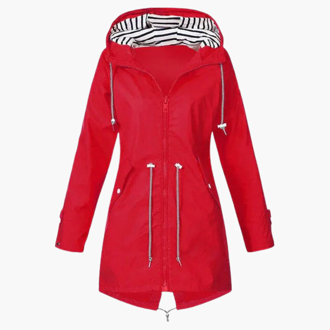 Damen Regenjacke mit Kapuze und Kordelzug an der Taille