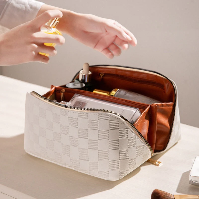 Damen-Reisekulturtasche, stilvolles Karomuster, strapazierfähiges Material