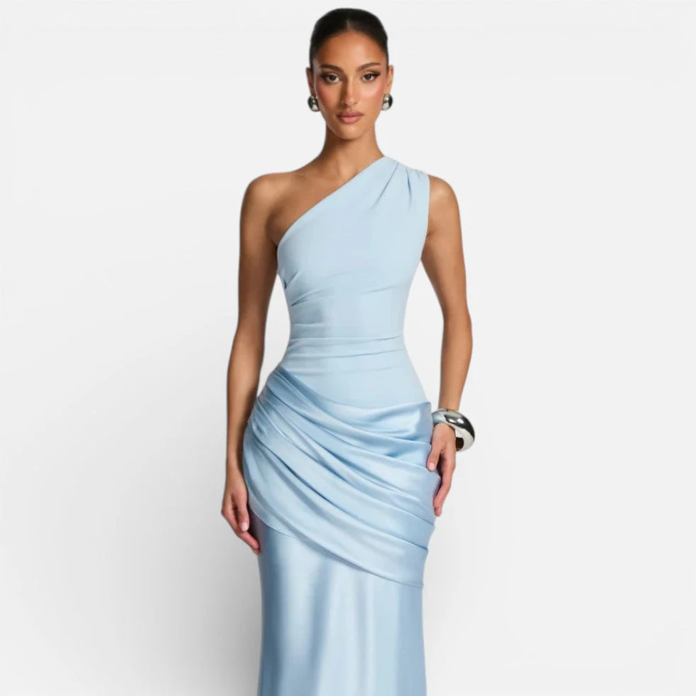 Damen Satin Hochzeitskleid Mermaid Lang One Shoulder