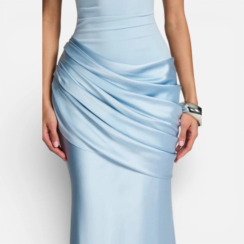 Damen Satin Hochzeitskleid Mermaid Lang One Shoulder - Image 2