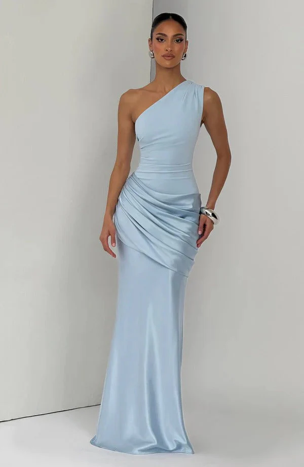 Damen Satin Hochzeitskleid Mermaid Lang One Shoulder - Image 4