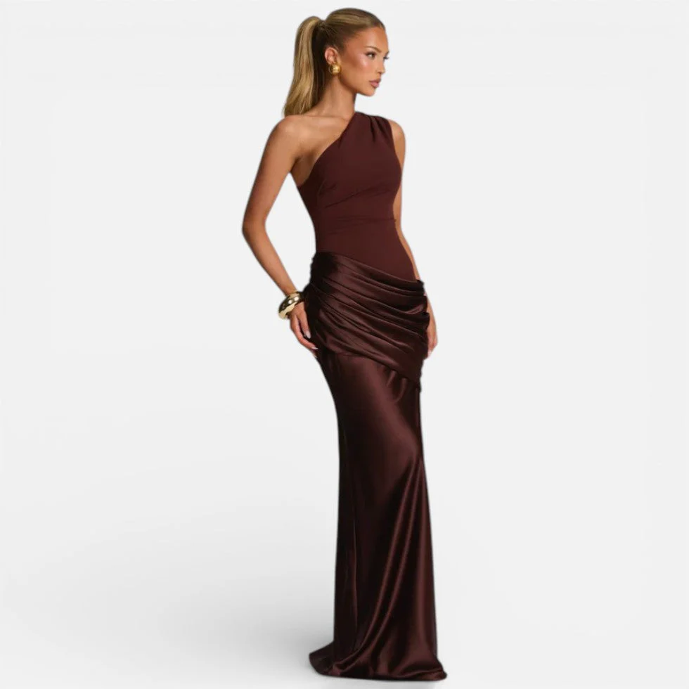 Damen Satin Hochzeitskleid Mermaid Lang One Shoulder - Image 5
