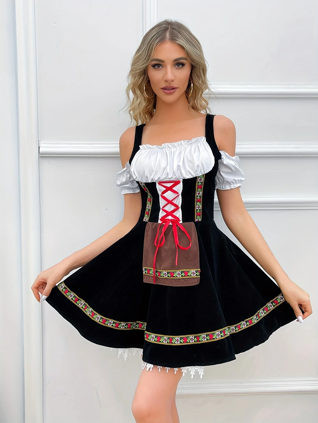 Damen Schwarz Schulterfrei Oktoberfest Dirndl Kleid - Image 2