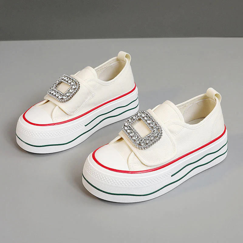 Damen Sneakers mit funkelndem Schnallen-Design und hoher Plattform
