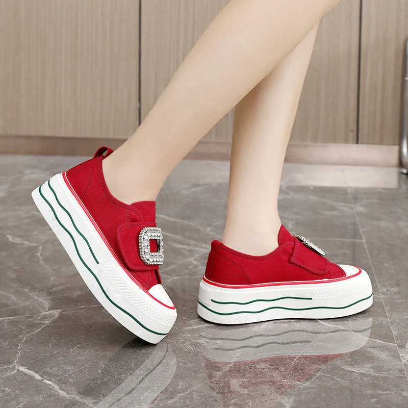Damen Sneakers mit funkelndem Schnallen-Design und hoher Plattform - Image 2