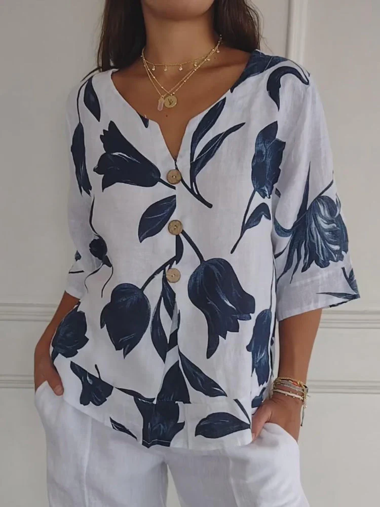 Damen Sommer Button Down Hemd | Blumen Bedrucken - Image 4
