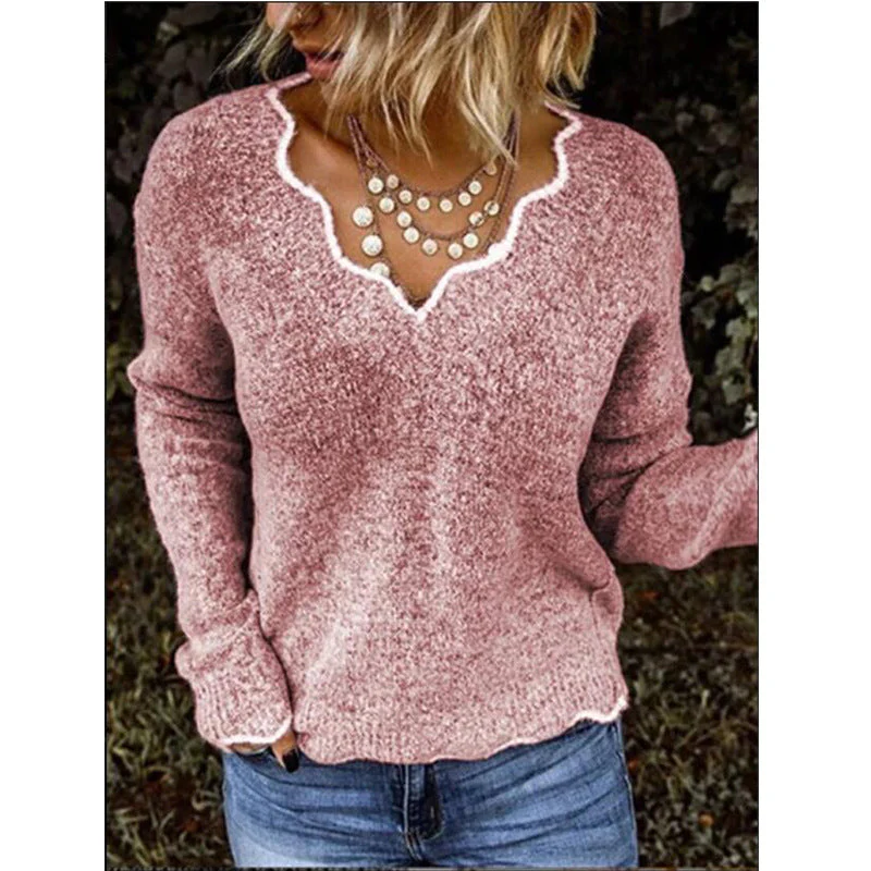 Damen SPITZEN V-AUSSCHNITT STRICKPULLOVER | ELEGANTER, KOMFORTABLER STIL - Image 2
